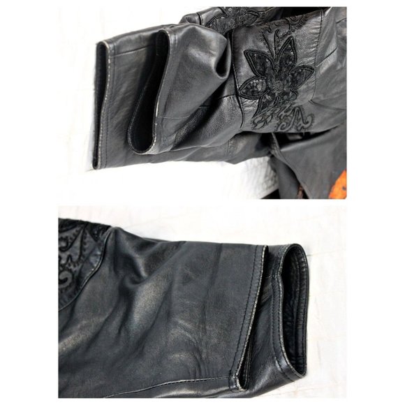 Vtg 80s ECHTES Leder Women's Leather Trench Coat Jacket Embroidered Detail Sz S - Picture 8 of 12